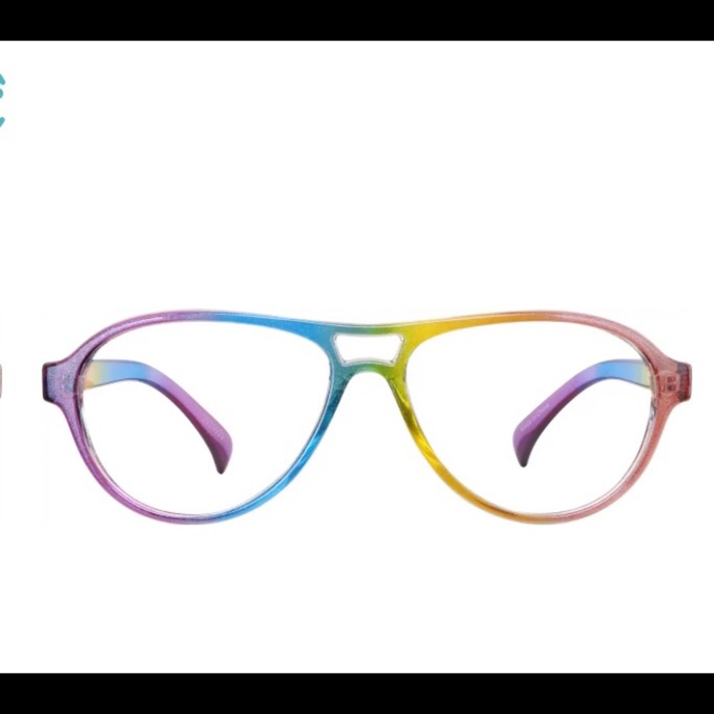 Pride Aviator frames with clear lenses inside.